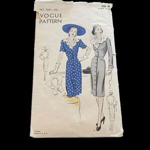 Vintage 1940s Vogue Dress Pattern Size 18 Bust 36